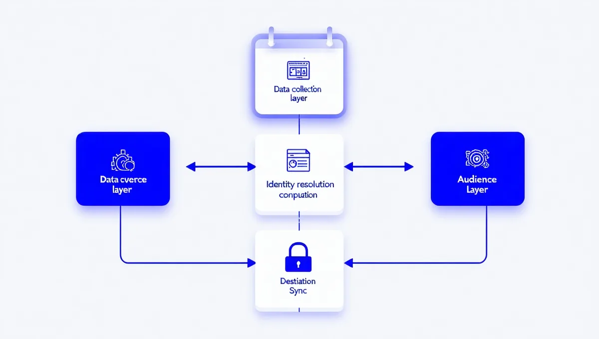 Segmentloom platform architecture showing event ingestion, profile resolution, audience builder, and destination sync layers